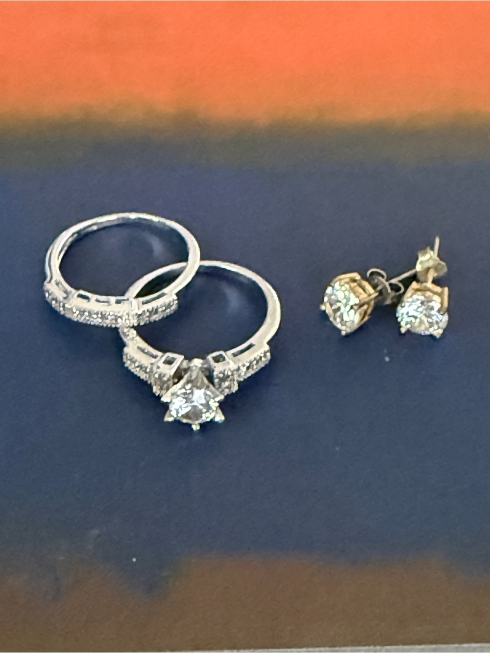 Sterling Silver Cubic Zirconia Engagement and Wedding Ring and  Earrings Set